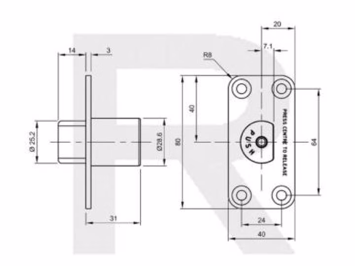 H131-106 Emergency Release Door Stop with Holdback