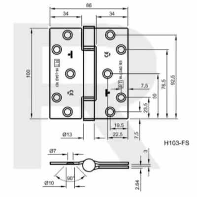 H103 Hi-Load Three Knuckle Butt Hinge