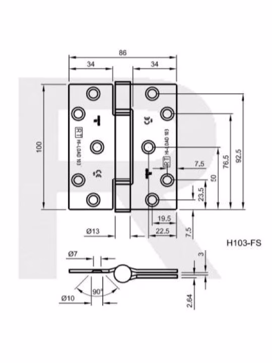 H103 Hi-Load Three Knuckle Butt Hinge