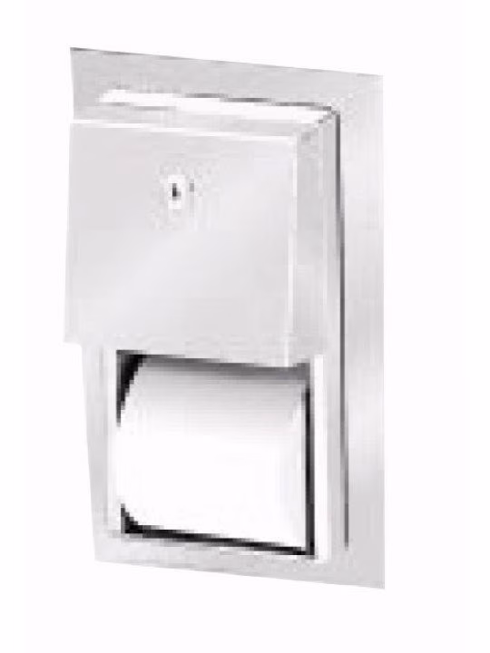 Recessed mounting twin toilet roll dispenser