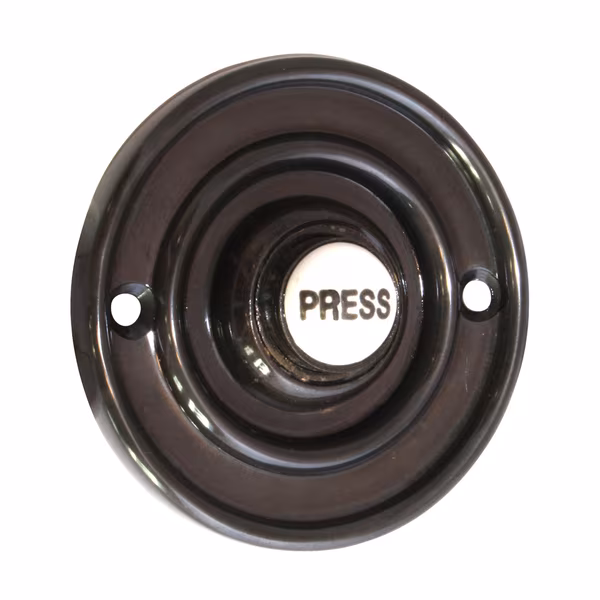 60mm Matt Black Bell Push With Porcelain Button
