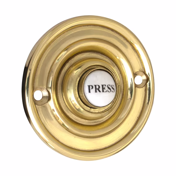 60mm Polished Brass Bell Push With Porcelain Button
