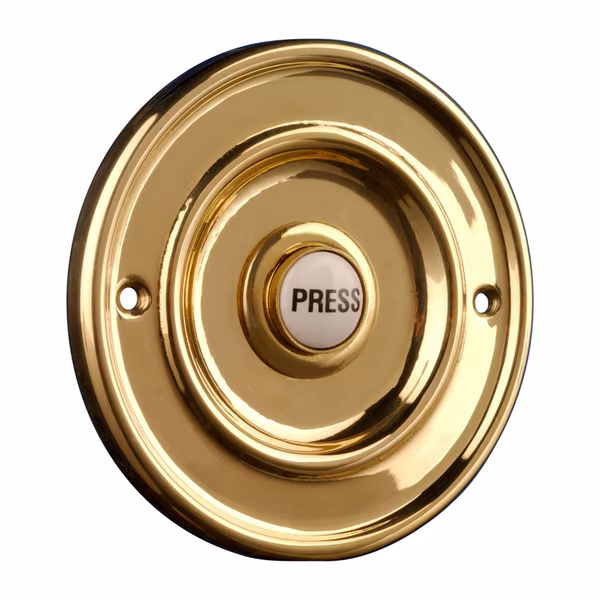 76mm Polished Brass Bell Push With Porcelain Button