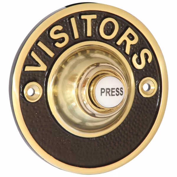 76mm Polished Brass Embossed "Visitors" Bell Push