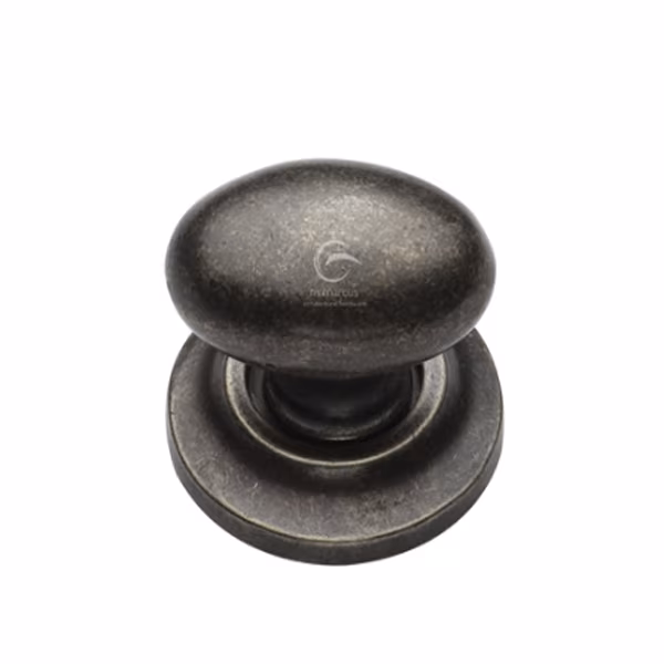 Pewter Cabinet Knob On Plate Oval Design