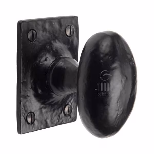 Oval Mortice Door Knob on Rose Black Iron