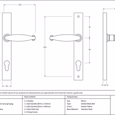 Pewter Cottage Slimline Lever Espag. Lock Set - Image 5