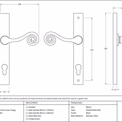 Black Monkeytail Slimline Lever Espag. Lock Set - RH - Image 3