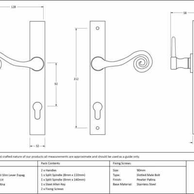 Pewter Monkeytail Slimline Lever Espag. Lock Set - LH - Image 4