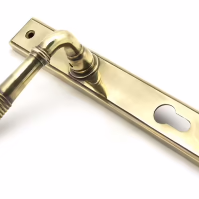 Aged Brass Reeded Slimline Lever Espag. Lock Set - Image 3