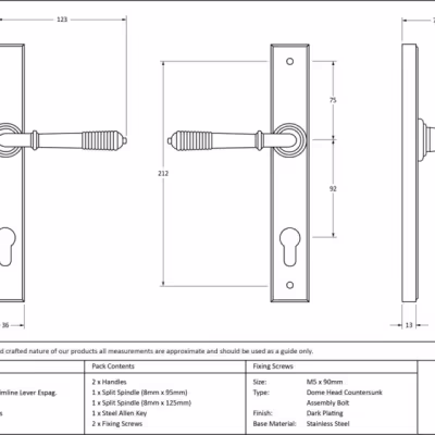 Aged Brass Reeded Slimline Lever Espag. Lock Set - Image 4