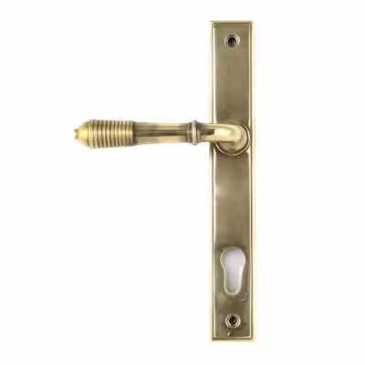 Aged Brass Reeded Slimline Lever Espag. Lock Set