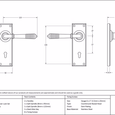 Aged Brass Reeded Lever Lock Set - Image 3