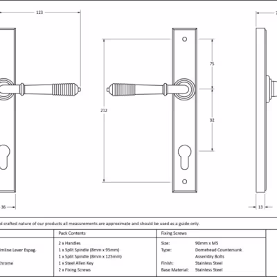 Polished Chrome Reeded Slimline Lever Espag. Lock Set - Image 6