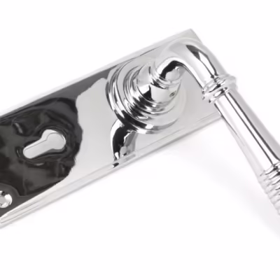 Polished Chrome Reeded Lever Lock Set - Image 2