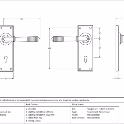 Polished Chrome Reeded Lever Lock Set - Image 3