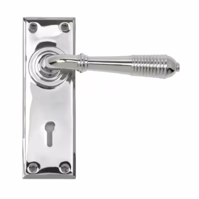 Polished Chrome Reeded Lever Lock Set - Image 1