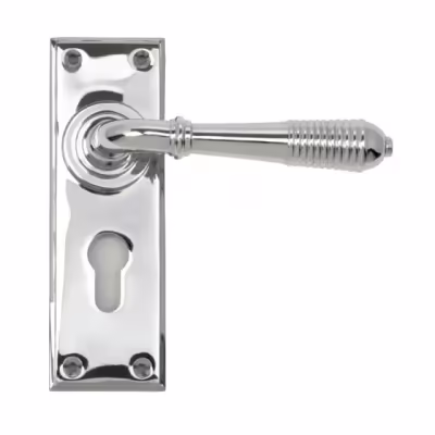 Polished Chrome Reeded Lever Euro Lock Set