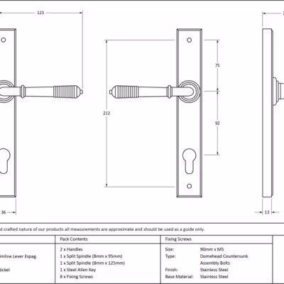 Polished Nickel Reeded Slimline Lever Espag. Lock Set - Image 5
