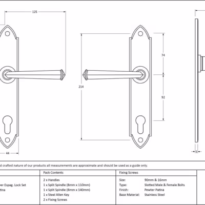 Pewter Gothic Lever Espag. Lock Set - Image 2