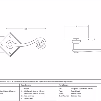 Pewter Monkeytail Lever on Rose Set (Diamond) - Image 3