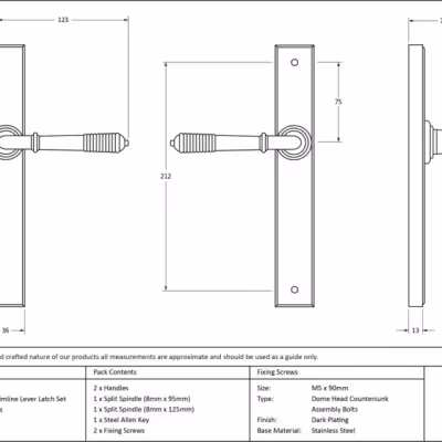 Aged Brass Reeded Slimline Lever Latch Set - Image 3