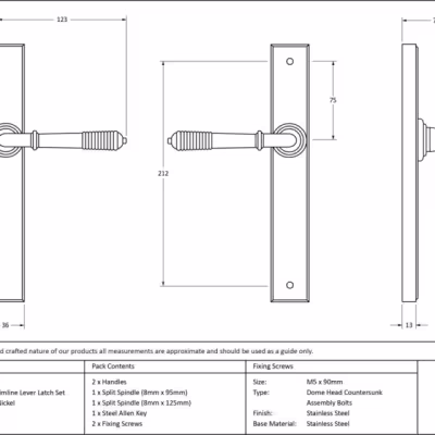 Polished Nickel Reeded Slimline Lever Latch Set - Image 5