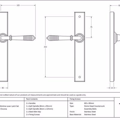 Polished Chrome Reeded Slimline Lever Latch Set - Image 4