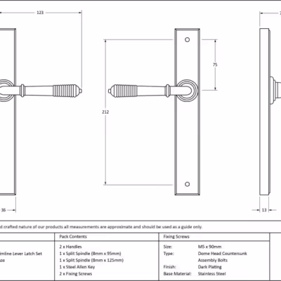 Aged Bronze Reeded Slimline Lever Latch Set - Image 5