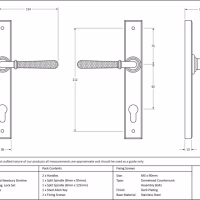 Aged Brass Hammered Newbury Slimline Espag. Lock Set - Image 4