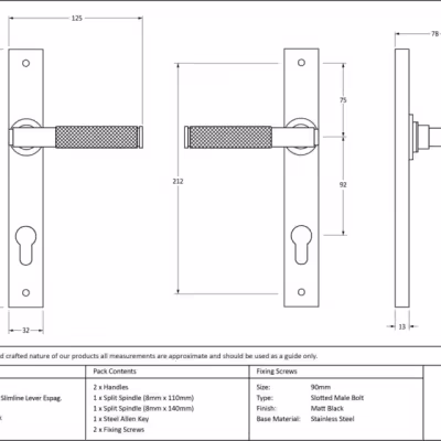 Matt Black Brompton Slimline Lever Espag. Lock Set - Image 7