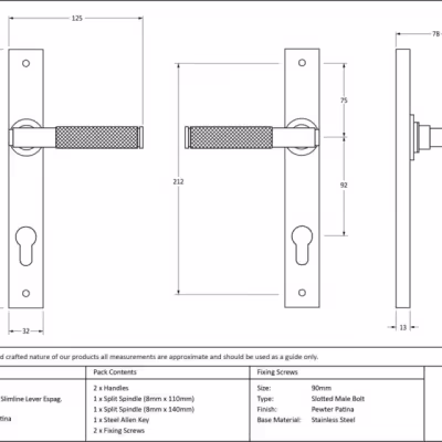 Pewter Brompton Slimline Lever Espag. Lock Set - Image 5