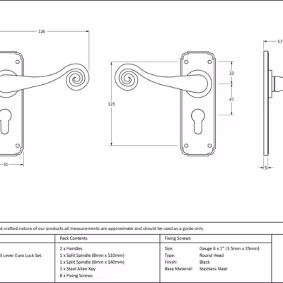 Black Monkeytail Lever Euro Lock Set - Image 4