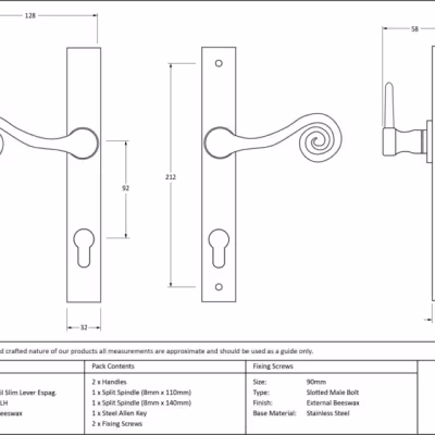 External Beeswax Monkeytail Slim. Lever Espag. Lock Set - LH - Image 4