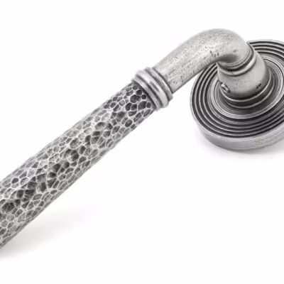 Pewter Hammered Newbury Lever on Rose Set (Beehive)