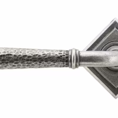 Pewter Hammered Newbury Lever on Rose Set (Square) - Image 3