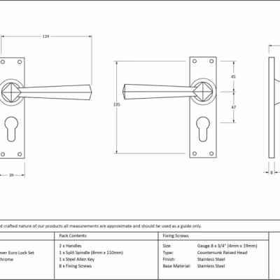 Polished Chrome Straight Lever Euro Lock Set - Image 4