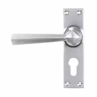 Satin Chrome Straight Lever Euro Lock Set
