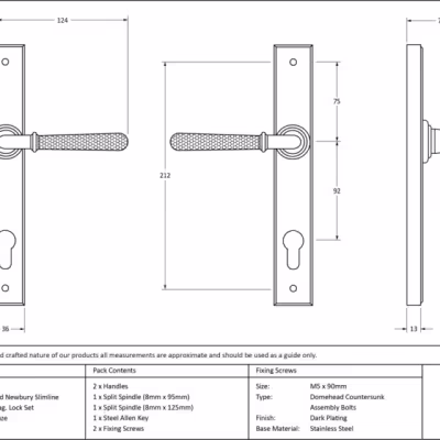 Aged Bronze Hammered Newbury Slimline Espag. Lock Set - Image 4