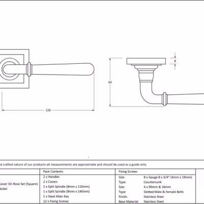 Polished Nickel Newbury Lever on Rose Set (Square) - Image 4