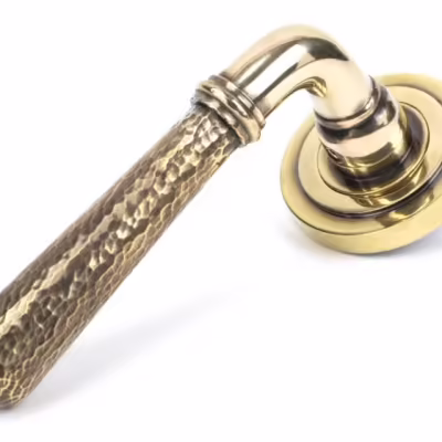 Aged Brass Hammered Newbury Lever on Rose Set (Art Deco)