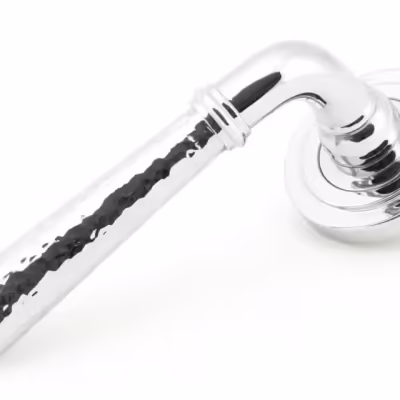 Pol. Chrome Hammered Newbury Lever on Rose Set (Art Deco)