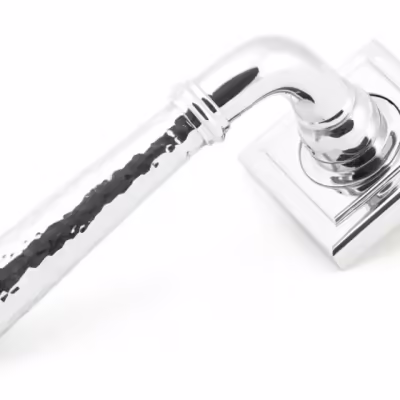 Pol. Chrome Hammered Newbury Lever on Rose Set (Square)