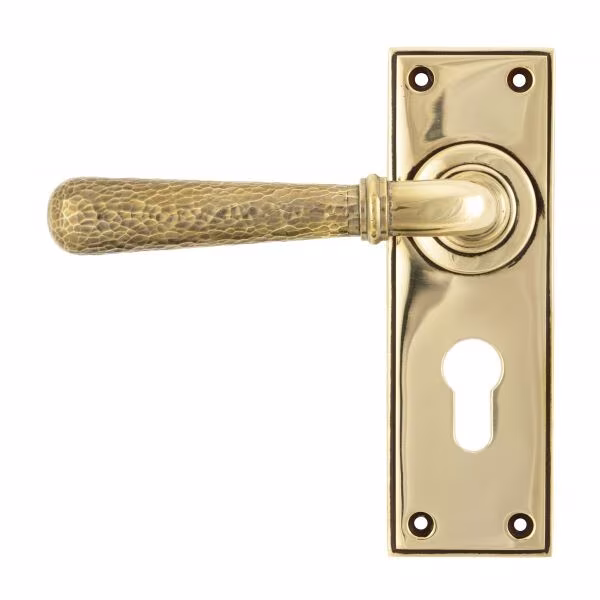 Aged Brass Hammered Newbury Lever Euro Lock Set