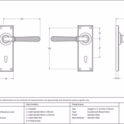 Polished Chrome Hammered Newbury Lever Lock Set - Image 5