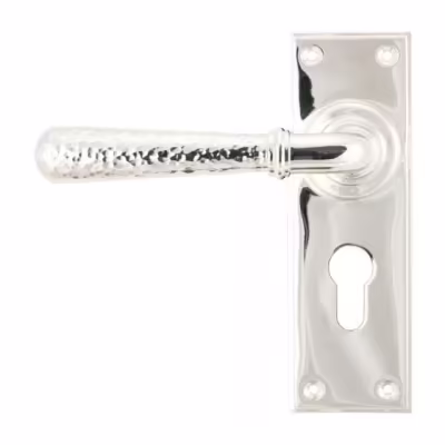 Polished Nickel Hammered Newbury Lever Euro Lock Set