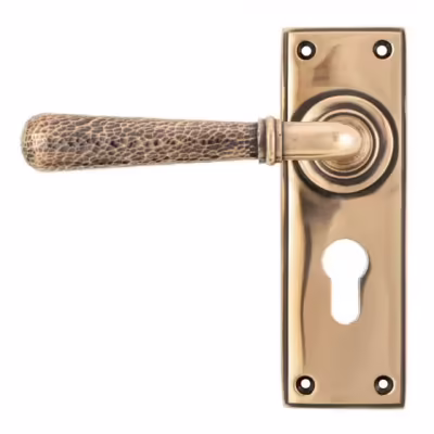 Polished Bronze Hammered Newbury Lever Euro Lock Set