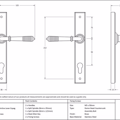 Polished Brass Reeded Slimline Lever Espag. Lock Set - Image 4