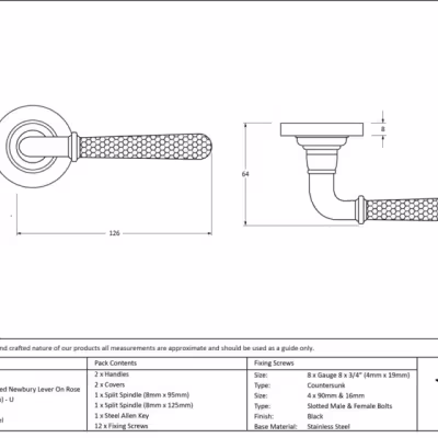 Black Hammered Newbury Lever on Rose Set (Plain) - Unsprung - Image 4