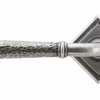 Pewter Hammered Newbury Lever on Rose Set (Square) - Unsprung - Image 3